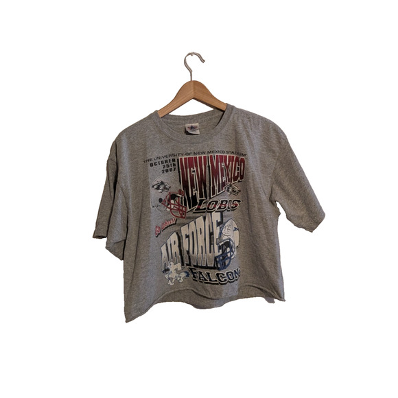 New Mexico lobos air force falcons football cropped top gray tee shirt size L - Picture 1 of 6
